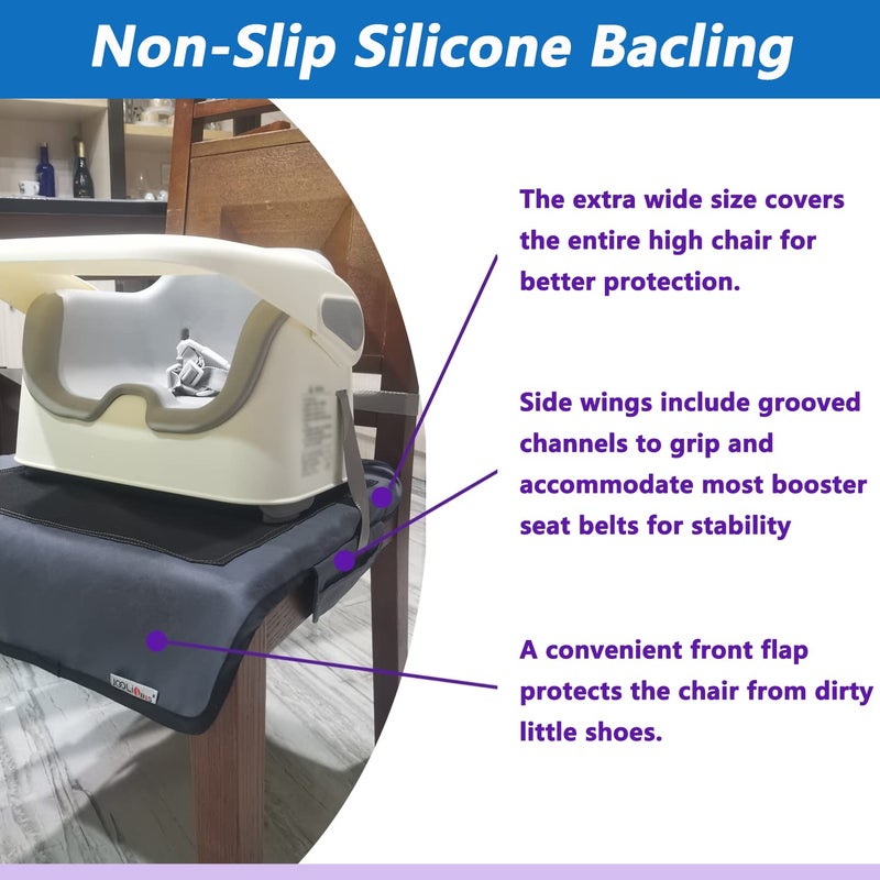 JOOLIO B&S Extra Large Booster Chair Protector Cover,Dining High Chair Seat Cover Protect Booster Chair Cover,Non-Slip Bark Grain Backing, Waterproof,Oil-Proof and Stain-Proof,Easy to Wipe Clean grey 2pcs - Image 3